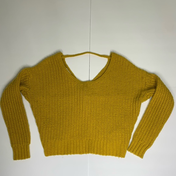 Yes Lola Marigold Yellow Chunky Knit Open Back Wool Alpaca Blend Sweater Small - Picture 4 of 12